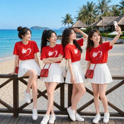 Áo phông nữ dáng rộng NA03 hình trái tim chất thun cotton mềm mát - mặc đồng phục nhóm du lịch biển 2026 Loza RT8425