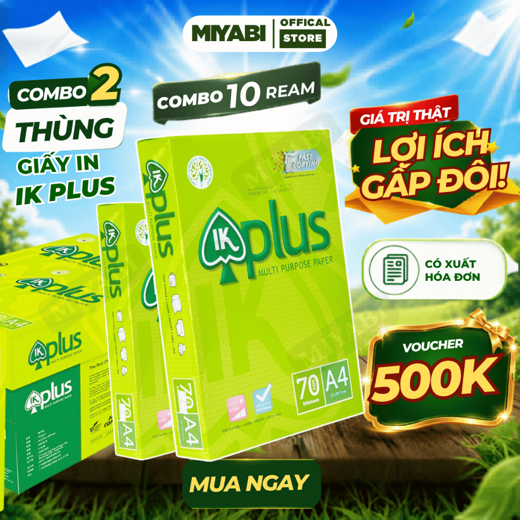 Combo 2 Thùng 10 Ream Giấy a4 Ikplus 70gsm in 2 mặt , giấy in a4 văn phòng phẩm , giấy photo coppy