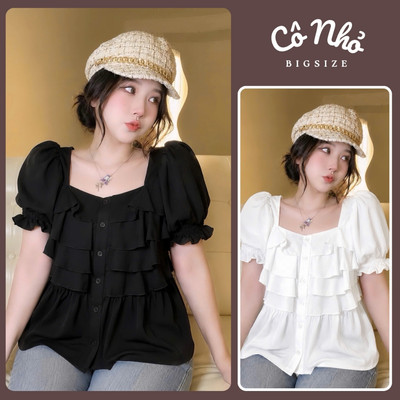 Áo kiểu nữ thiết kế bigsize chất silk mềm mịn ít nhăn phối tầng thân áo cổ vuông tay búp sang trọng  - SM36