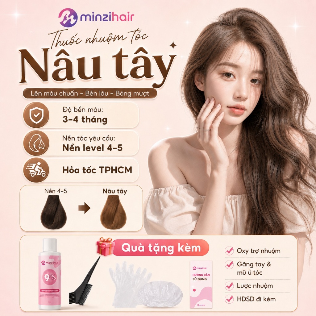 Thuốc nhuộm tóc màu NÂU TÂY - Không cần tẩy tóc - Minzihair, Minzihair HCM