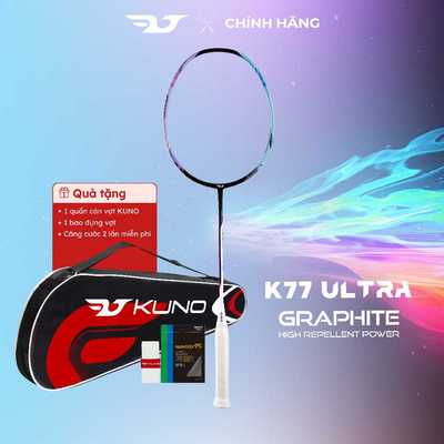 Vợt Cầu Lông KUNO K77 ULTRA Thiên Công, Chất Liệu High Carbon,Chống Xoắn, Chống Rung, Căng Sẵn 10.5kg Tặng Kèm Quấn Cán