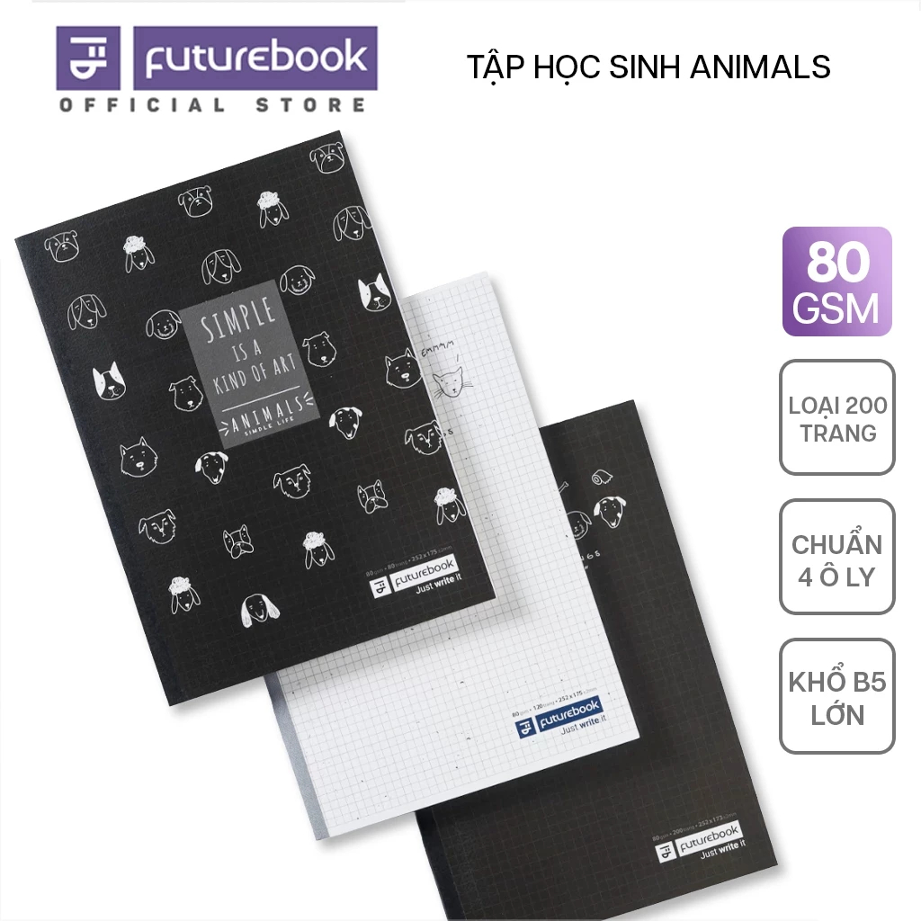 [Bộ 3Q] Tập Học Sinh - Vở Sinh Viên B5 Animals 80/120/200 trang 80 gsm FUTUREBOOK