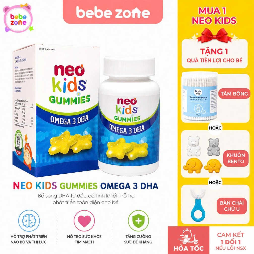 [Quà xinh] Kẹo Dẻo Neo Kids Gummies Omega - 3 DHA bổ sung DHA & Omega-3 cho bé, dạng gummy dễ ăn