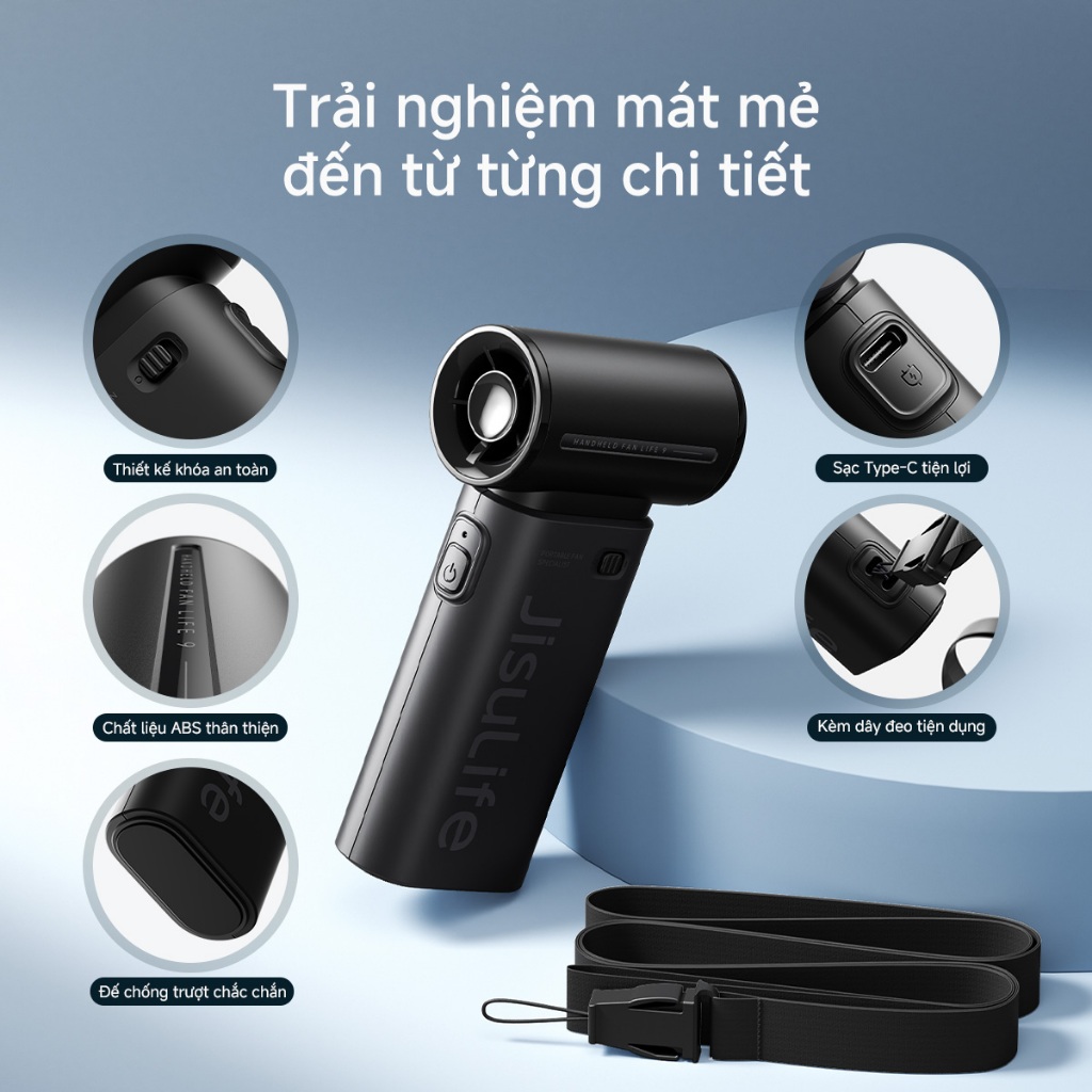 Quạt cầm tay JisuLife 9 mini gió mạnh pin lâu nhẹ gọn thiết kế thời trang dùng văn phòng, du lịch ngoài trời | BigBuy360 - bigbuy360.vn