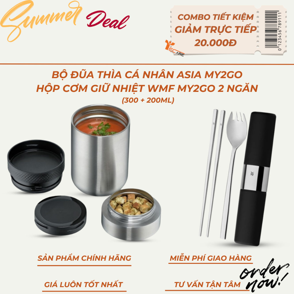 [COMBO MÙA HÈ] WMF Bộ đũa thìa WMF ASIA MY2GO & Hộp giữ nhiệt 2 ngăn WMF THERMO 300ML + 200ML