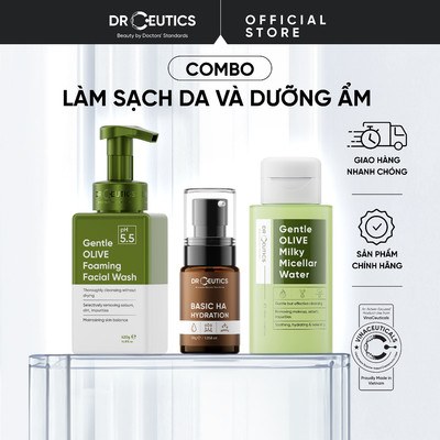 DRCEUTICS Chu Trình Làm Sạch Da & Dưỡng Ẩm - Nước tẩy trang dạng sữa 310ml + Sữa rửa mặt 420g + Basic HA 30g