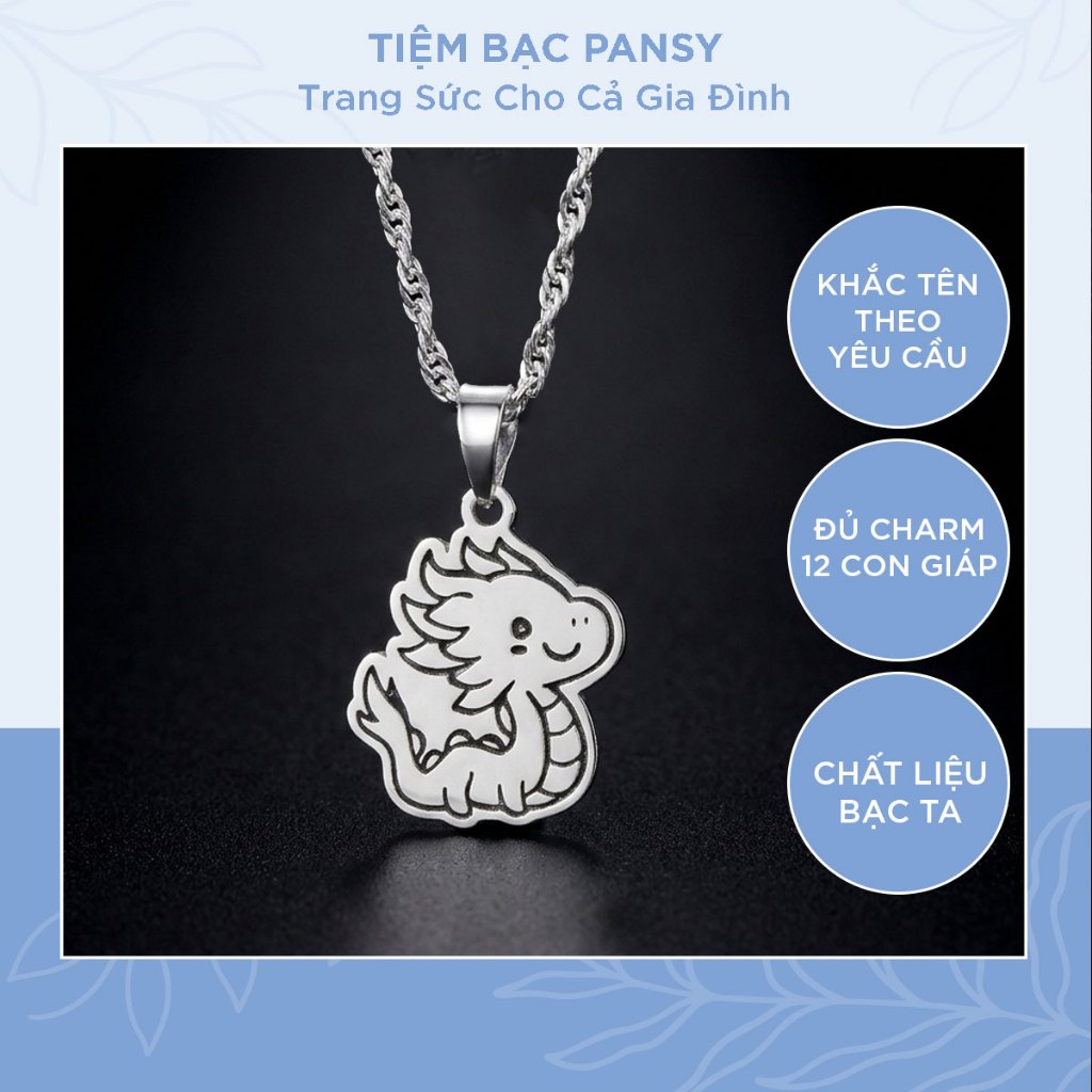 Dây chuyền cho bé hình con rồng bạc ta khắc tên - Vòng cổ bạc trẻ em sinh nắm Thìn