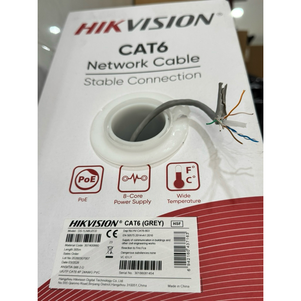 Cáp mạng CAT6 Hikvision DS-1LN6UZC0 1 cuộn 305m đồng nguyên chất, chính hãng