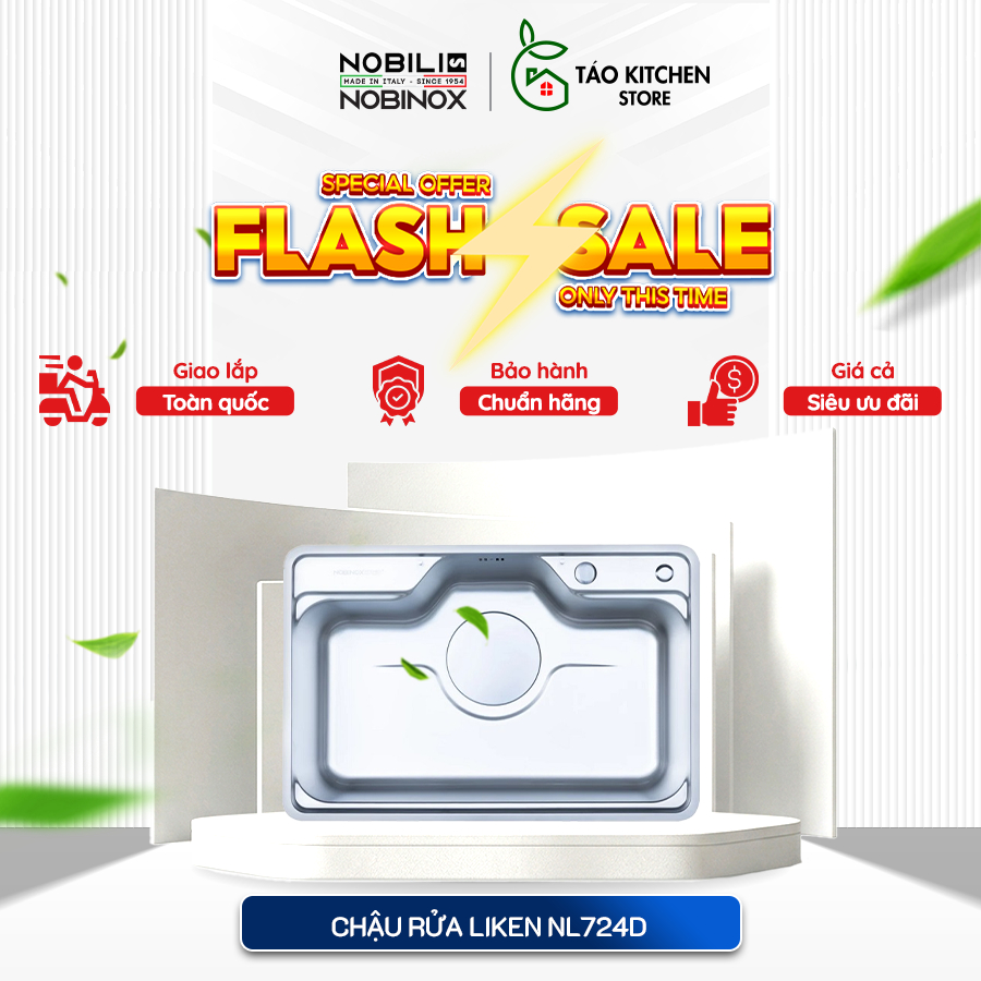 Chậu rửa bát LIKEN NL724D NOBINOX 720x480 lắp âm bàn, bề mặt vân siêu mịn