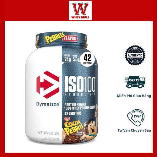 Dymatize Iso 100 Whey Isolate 3lbs 45 serving Hỗ trợ tập luyện