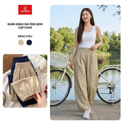 Quần dài nữ CARDINA chất liệu chéo mềm ống bom cạp chun 6QDB03