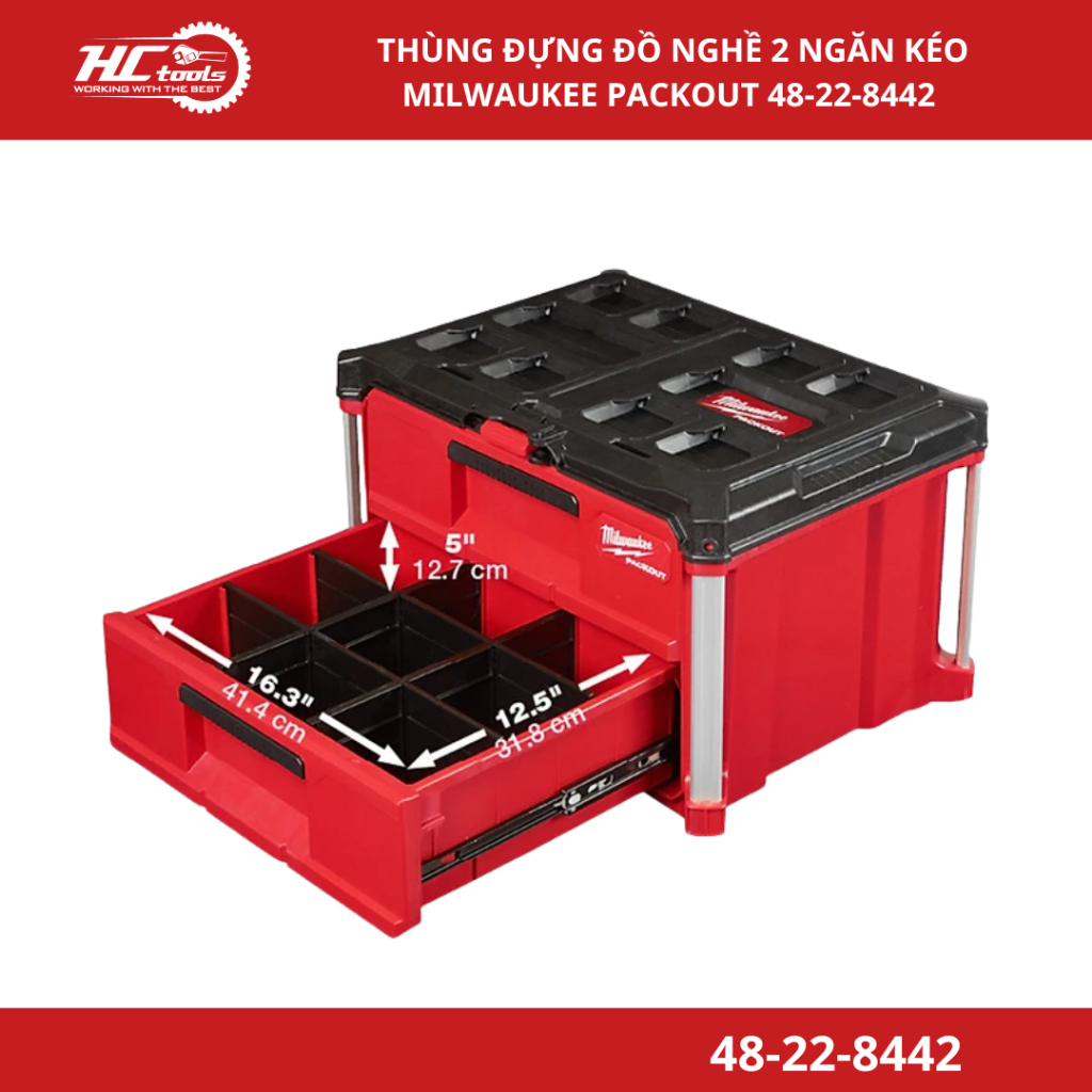 Thùng Đựng Đồ Nghề 2 Ngăn Kéo Milwaukee PACKOUT 48-22-8442 Chính Hãng - HCTools