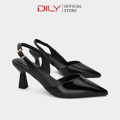 Giày cao gót bít mũi nữ DILY phối da sang trọng, giày slingback nữ tiện lợi cổ điển cao 6.5cm AA0479