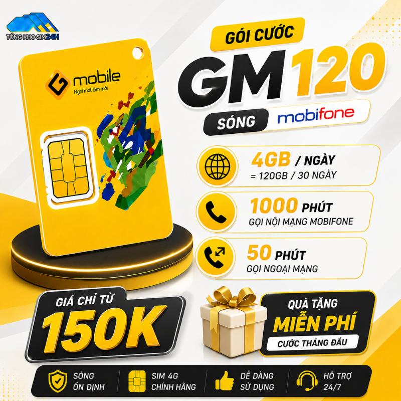 Sim Giá Rẻ Gmobile Nghe Gọi và Data Đầu Số Đẹp 099 Tặng 120Gb Tháng Đầu Khi Kích Hoạt Sim GM120