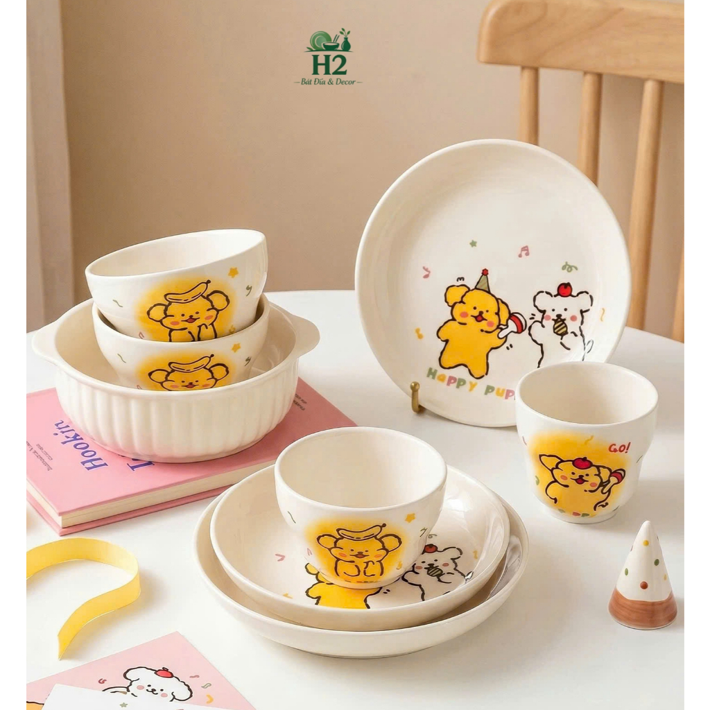 Bộ bát ,đĩa, cốc gốm hoạt hình dễ thương phong cách Hàn- H2Decor