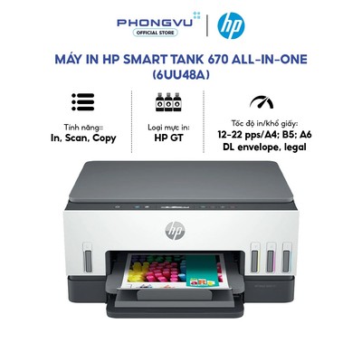 Máy in HP Smart Tank 670 All-in-One (6UU48A) - In phun màu, In 2 mặt tự động, Wifi - Bảo hành 12 tháng