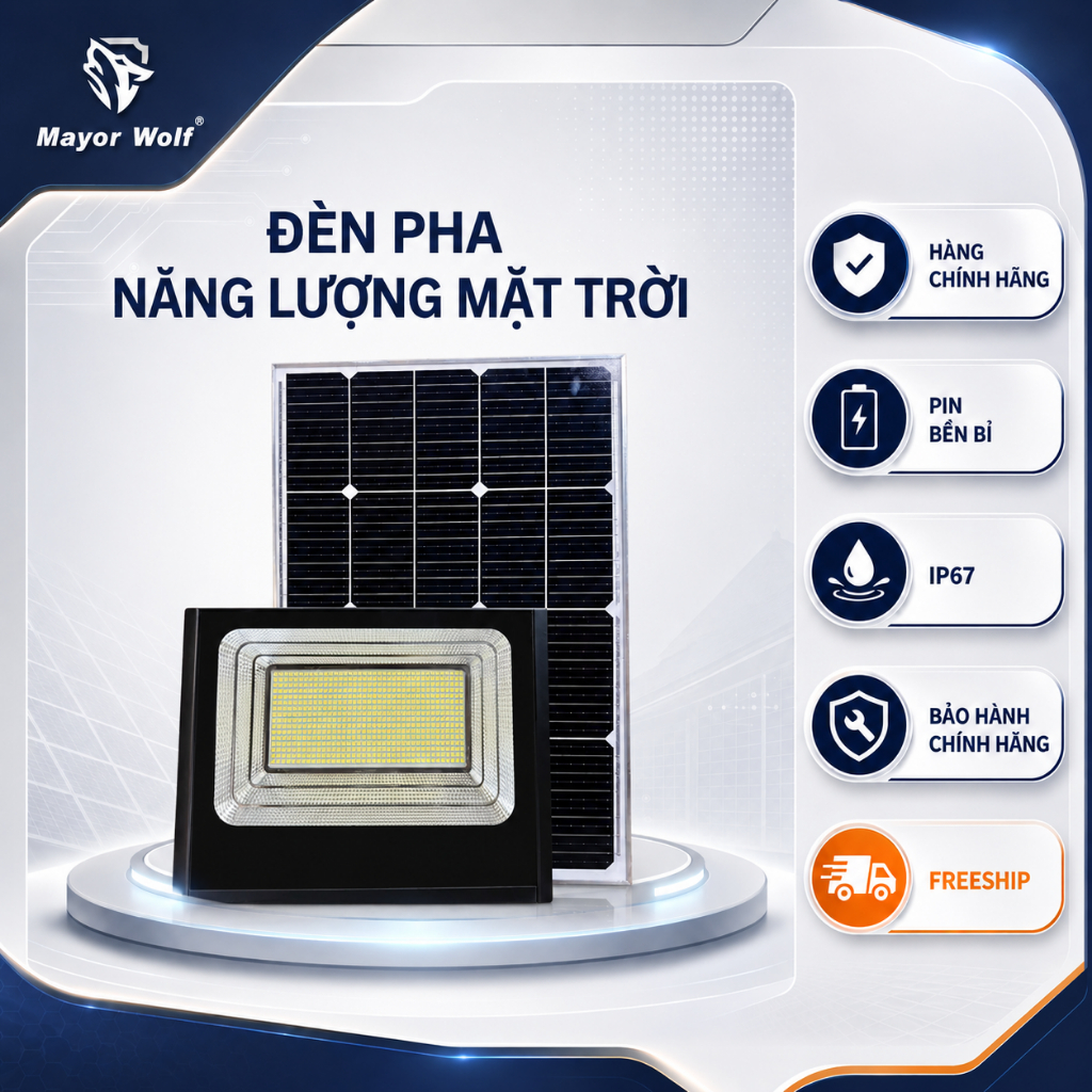 Đèn Pha Solar Năng Lượng Mặt Trời Mayor Wolf – Đèn LED Ngoài Trời IP68, Siêu Sáng