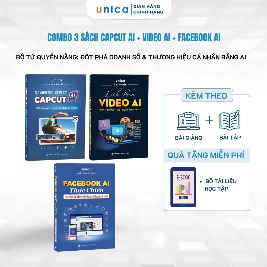 Combo 3 Sách Facebook - Capcut - Video Tăng Năng Suất và Thu Nhập trên Facebook & AI