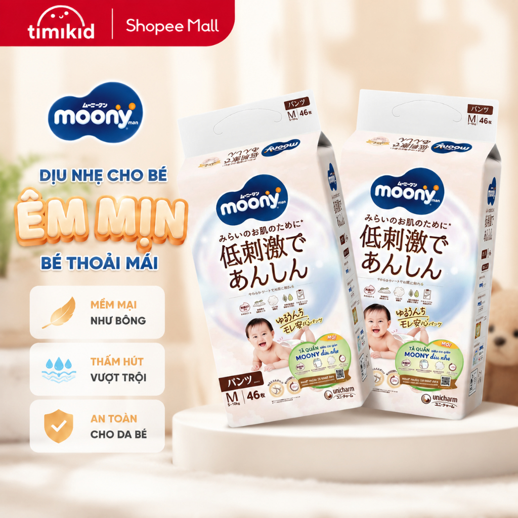 [CHÍNH HÃNG] Bỉm Moony Chính Hãng UNICHARM Bỉm Moony Trắng Diu Nhẹ Cao Cấp Cho Bé Đủ Size DÁN/QUẦN