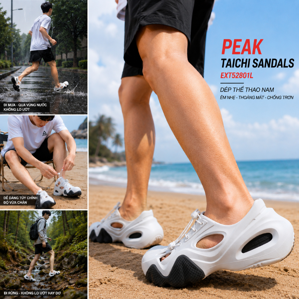 Dép sandals PEAK thoáng khí, mát mẻ, thoải mái, êm chân EXT52801L