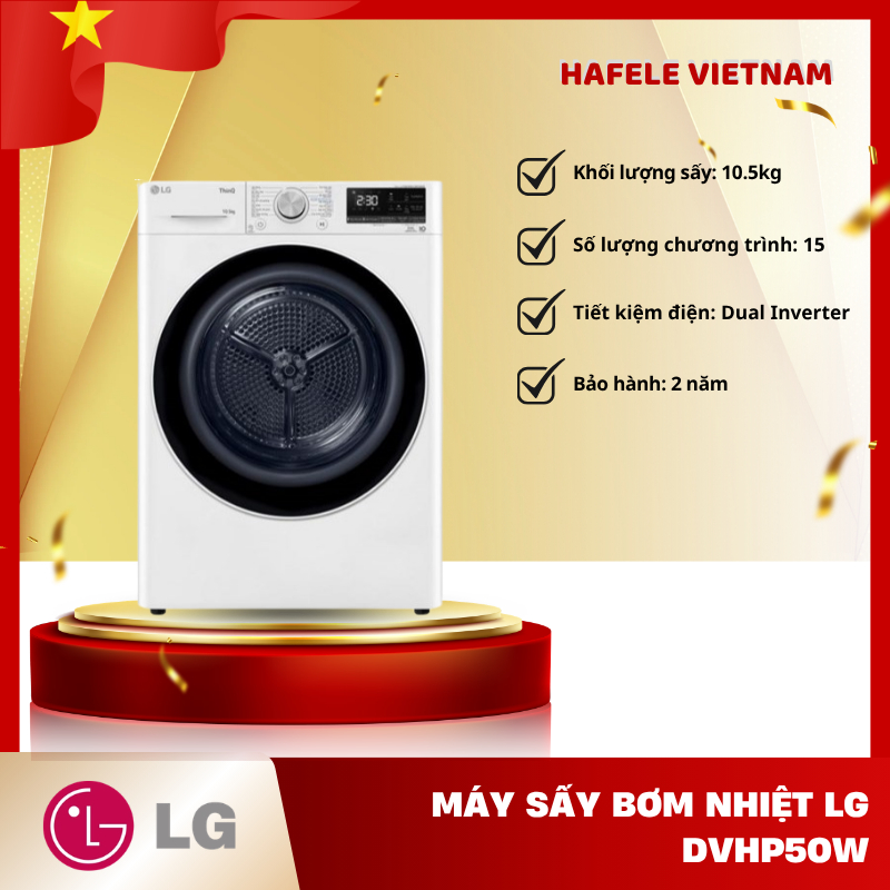 Máy Sấy Bơm Nhiệt LG DVHP50W/ DVHP50B – 10.5Kg – Công Nghệ Dual Inverter HeatPump – FEM