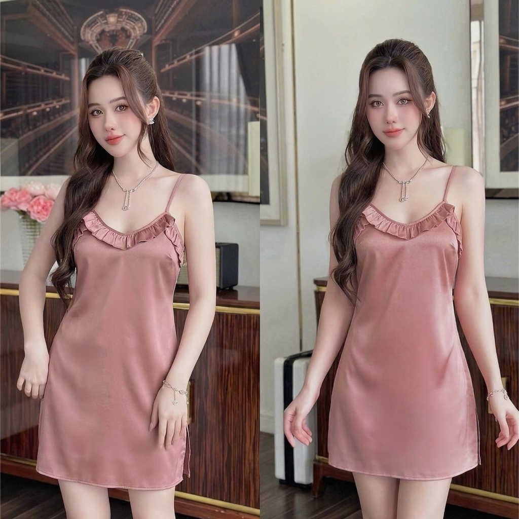 Váy Ngủ Nữ Đầm Ngủ Đầm Mặc Nhà Hisexy Lụa Latin Trơn Dáng Xuông Liền Thân MD90 | BigBuy360 - bigbuy360.vn