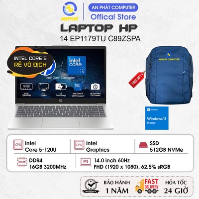 Laptop HP 14 EP1179TU C89ZSPA, Core 5 120U, 16GB RAM, 512GB SSD, 14.0 inch FHD, Win11