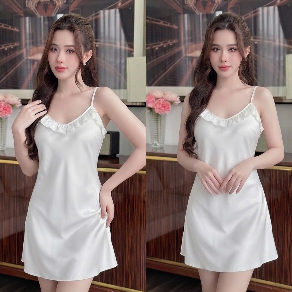 Váy Ngủ Nữ Đầm Ngủ Đầm Mặc Nhà Hisexy Lụa Latin Trơn Dáng Xuông Liền Thân MD90 | BigBuy360 - bigbuy360.vn