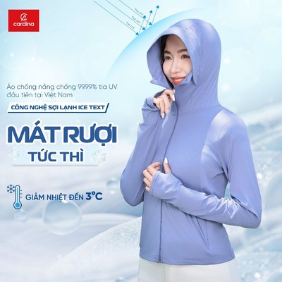 Áo chống nắng nữ CARDINA 1 lớp gấu suông mũ liền chất liệu Icetext chống tia UV hiệu quả 5NMF07