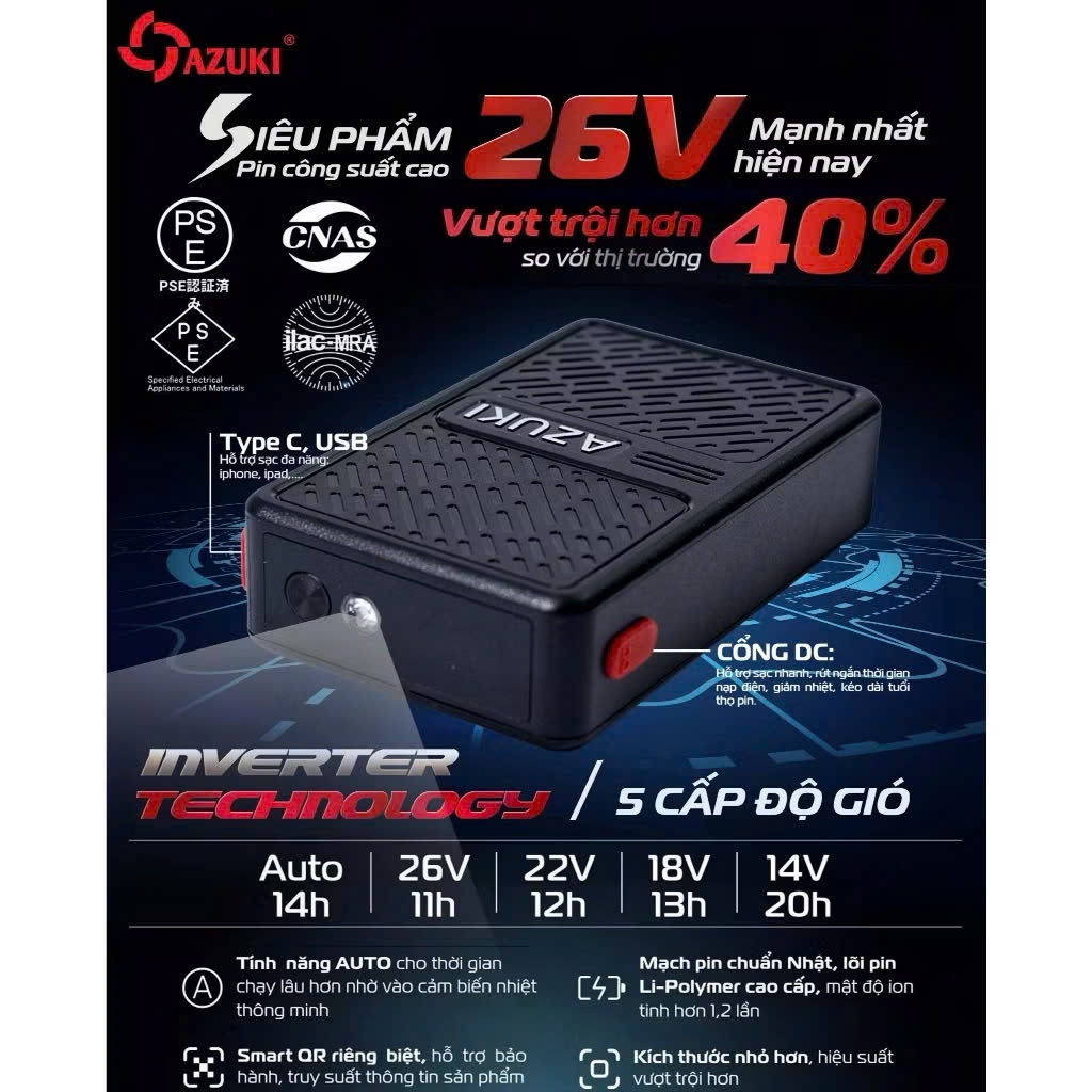 PIN và SẠC AZUKI EX10 SIÊU KHỦNG PIN 24.000mah,Chạy 12-20H,Sạc Nhanh 5H, Sạc Điện Thoại,Máy Tính,Các