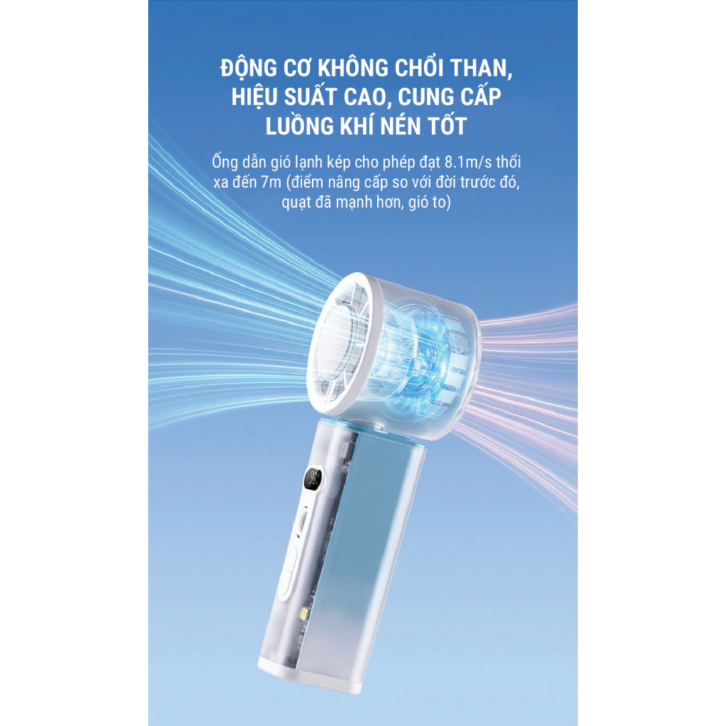 Quạt cầm tay sò lạnh miLife K75 xoay tự động, núm xoay cuốn chiếu, gió 8.1m/s | BigBuy360 - bigbuy360.vn
