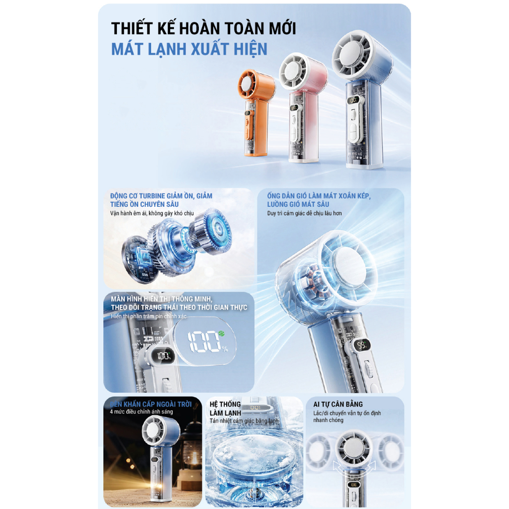 Quạt cầm tay sò lạnh miLife K75 xoay tự động, núm xoay cuốn chiếu, gió 8.1m/s | BigBuy360 - bigbuy360.vn