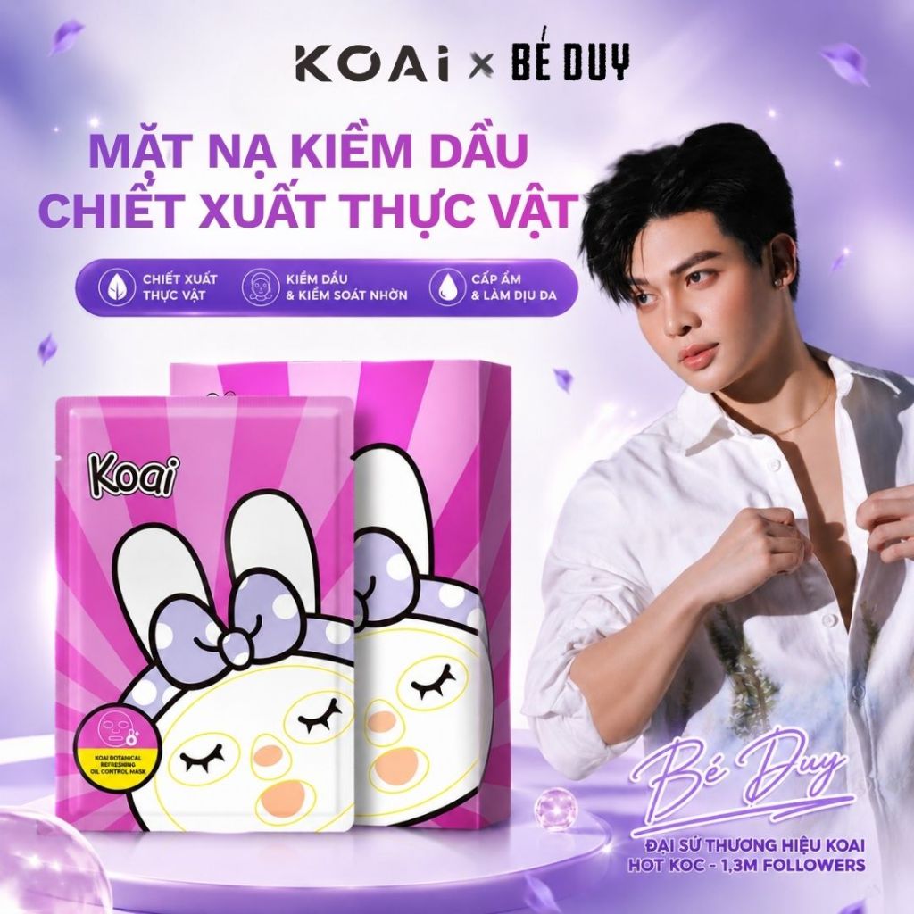 Mặt nạ kiềm dầu chiết xuất thực vật Koai 10/1pcs - Kiềm dầu, cấp ẩm và dưỡng da sáng mịn quà