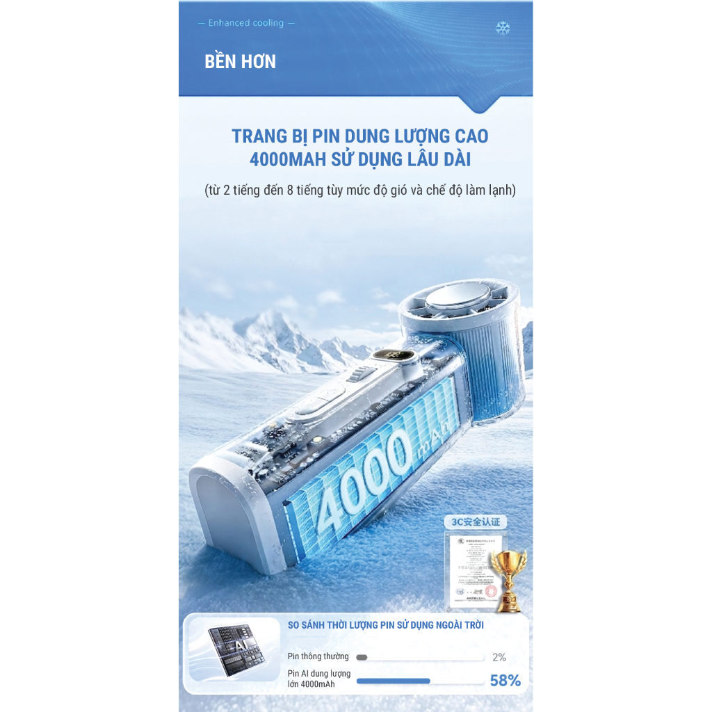 Quạt cầm tay sò lạnh miLife K75 xoay tự động, núm xoay cuốn chiếu, gió 8.1m/s | BigBuy360 - bigbuy360.vn