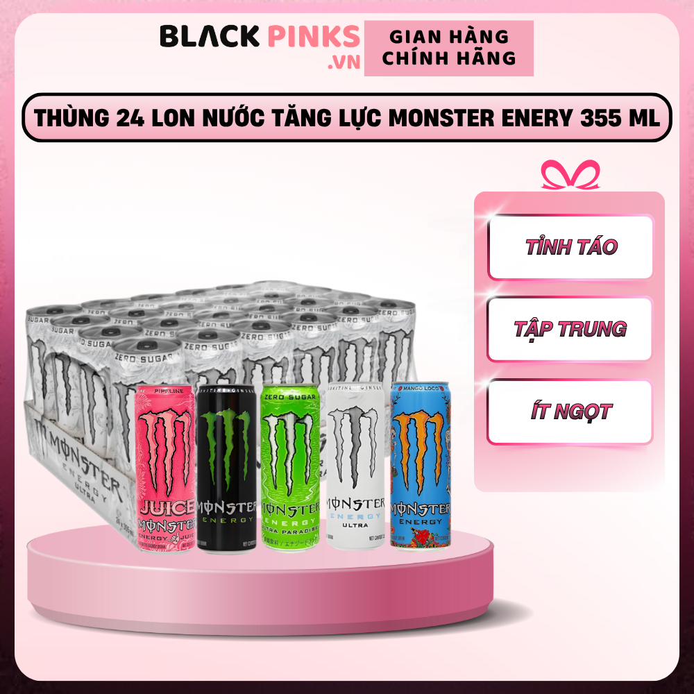 Thùng 24 lon nước tăng lực đa dạng Monster Energy/ Energy/Energy Ultra/Mango vị xoài/Ultra Paradise 