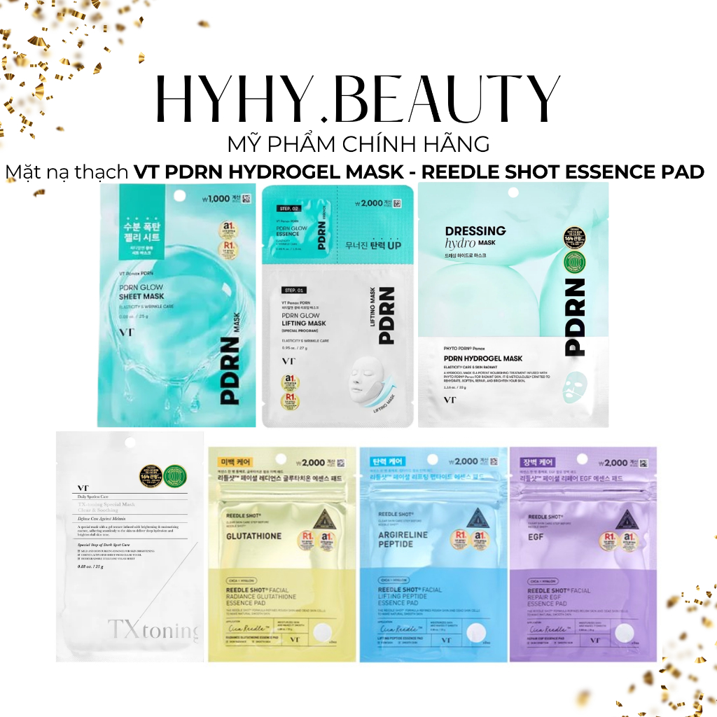 Mặt nạ thạch cấp ẩm VT PDRN HYDROGEL MASK, ESSENCE PAD, mặt nạ giấy TX-TONING SPECIAL MASK