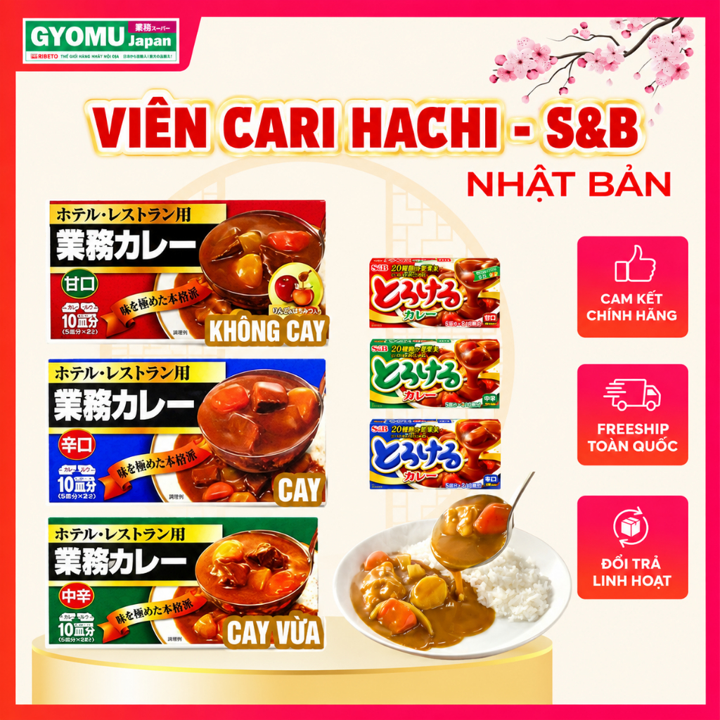 Viên cari, viên sốt kem, sốt vang Hachi kiểu Nhật đủ vị - nội địa Nhật Bản - Gyomu Japan