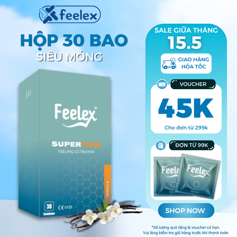 Bao cao su Feelex superthin siêu mỏng hộp 30 bcs