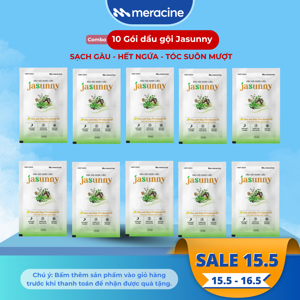 Combo 10 gói dầu gội Jasunny thảo dược sạch gàu, hết ngứa, giảm rụng tóc, dưỡng tóc suôn mượt (Gói 6