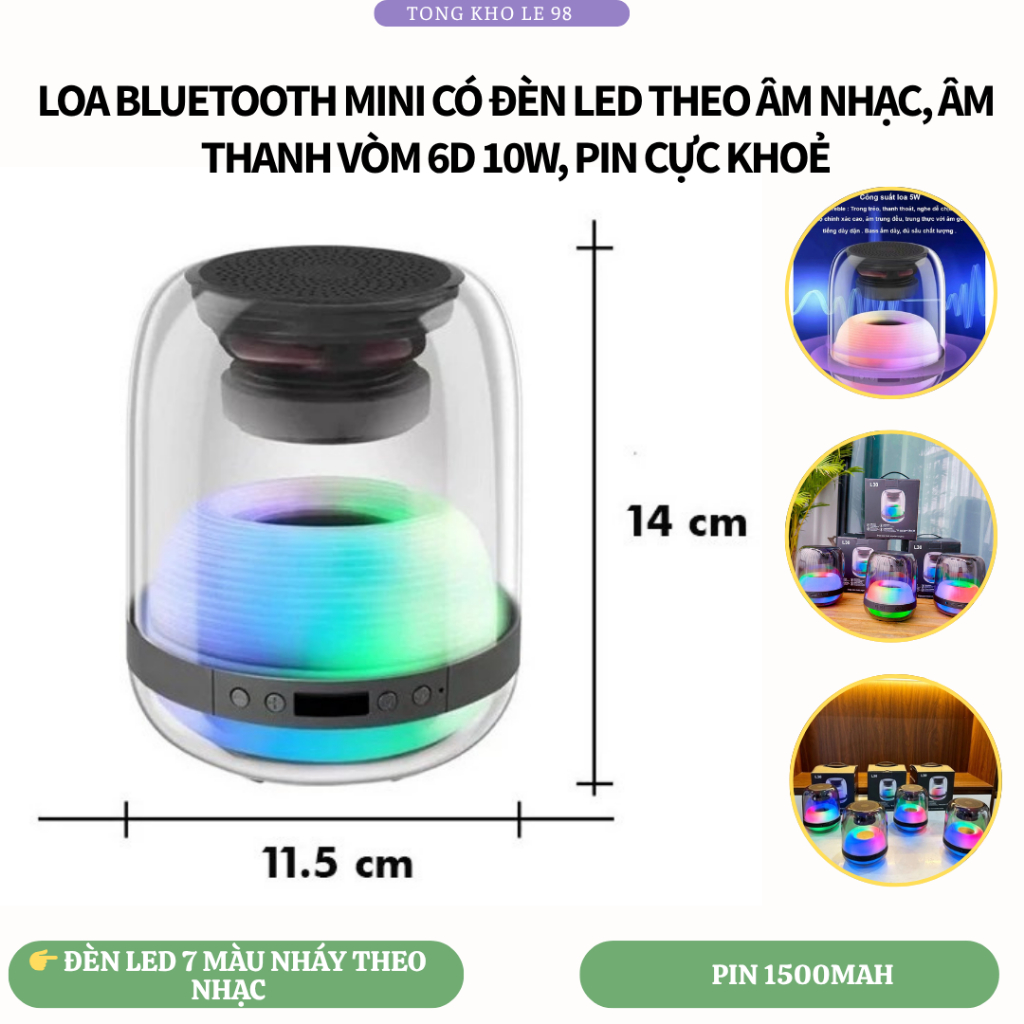 [L30]Loa Bluetooth L30 Mini Đèn LED Theo Nhạc, Âm Thanh Vòm 6D 10W Cực Chất, Pin Trâu Nghe 6 Giờ Liê