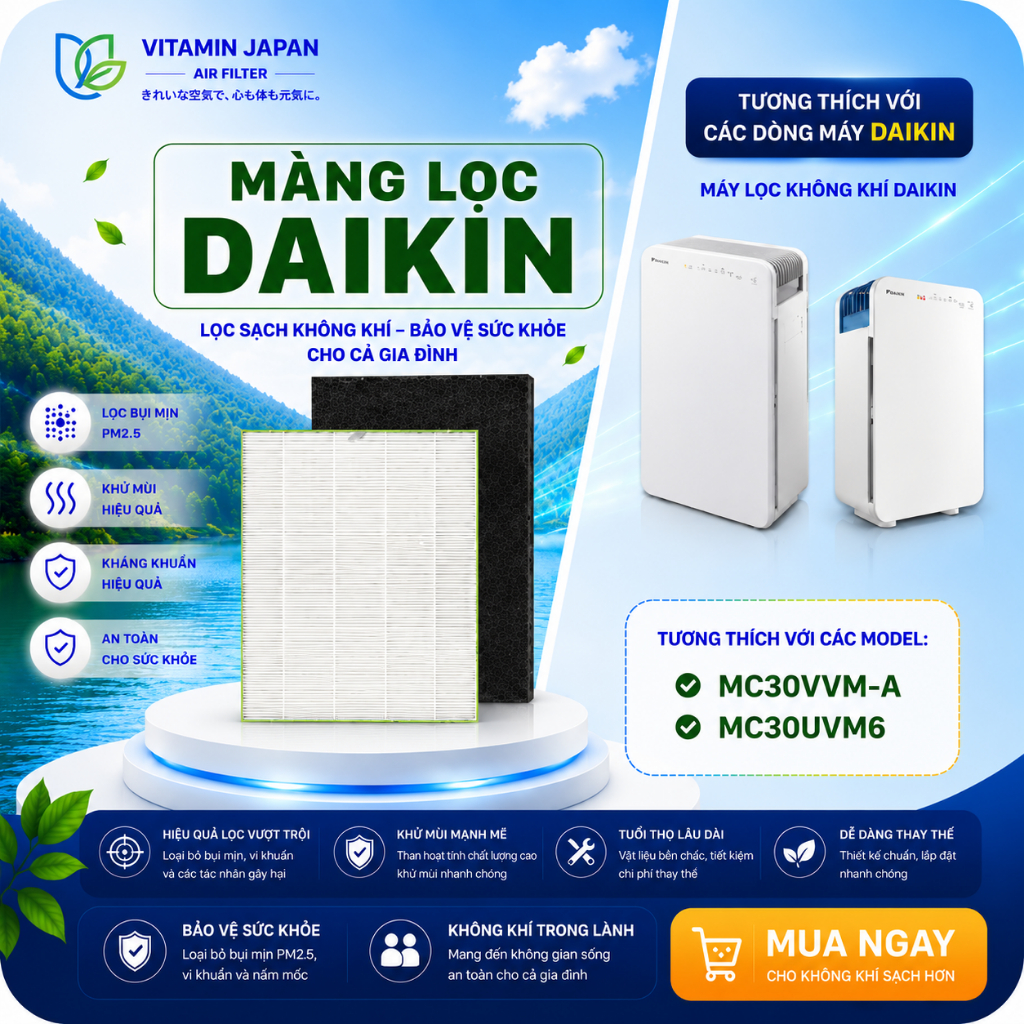 Màng Lọc Không Khí Daikin: MC30VVM-A, MC30UVM6, MC30VVM-H,... Màng lọc Hepa, Than Hoạt Tính Khử Mùi