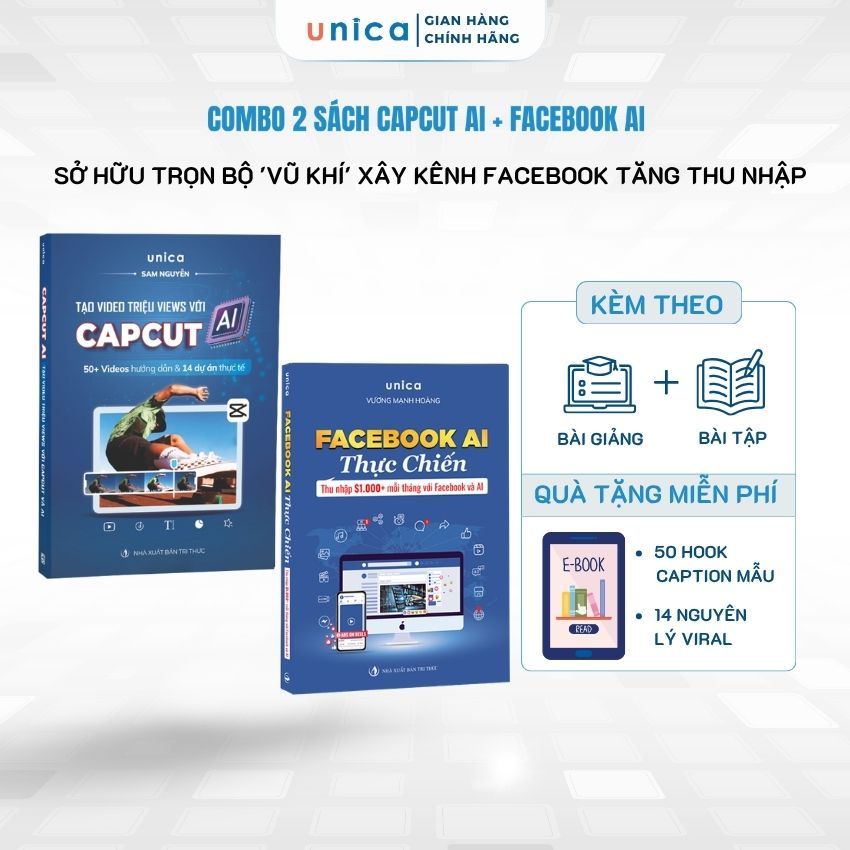 Combo 2 Sách Facebook AI thực chiến - Tạo video triệu views với Capcut AI