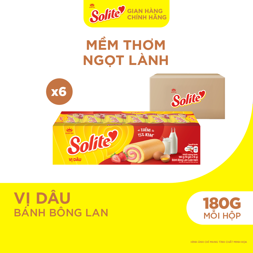 Combo 6 Hộp Bánh Bông Lan Solite Cuộn Kem Vị Dâu 180g