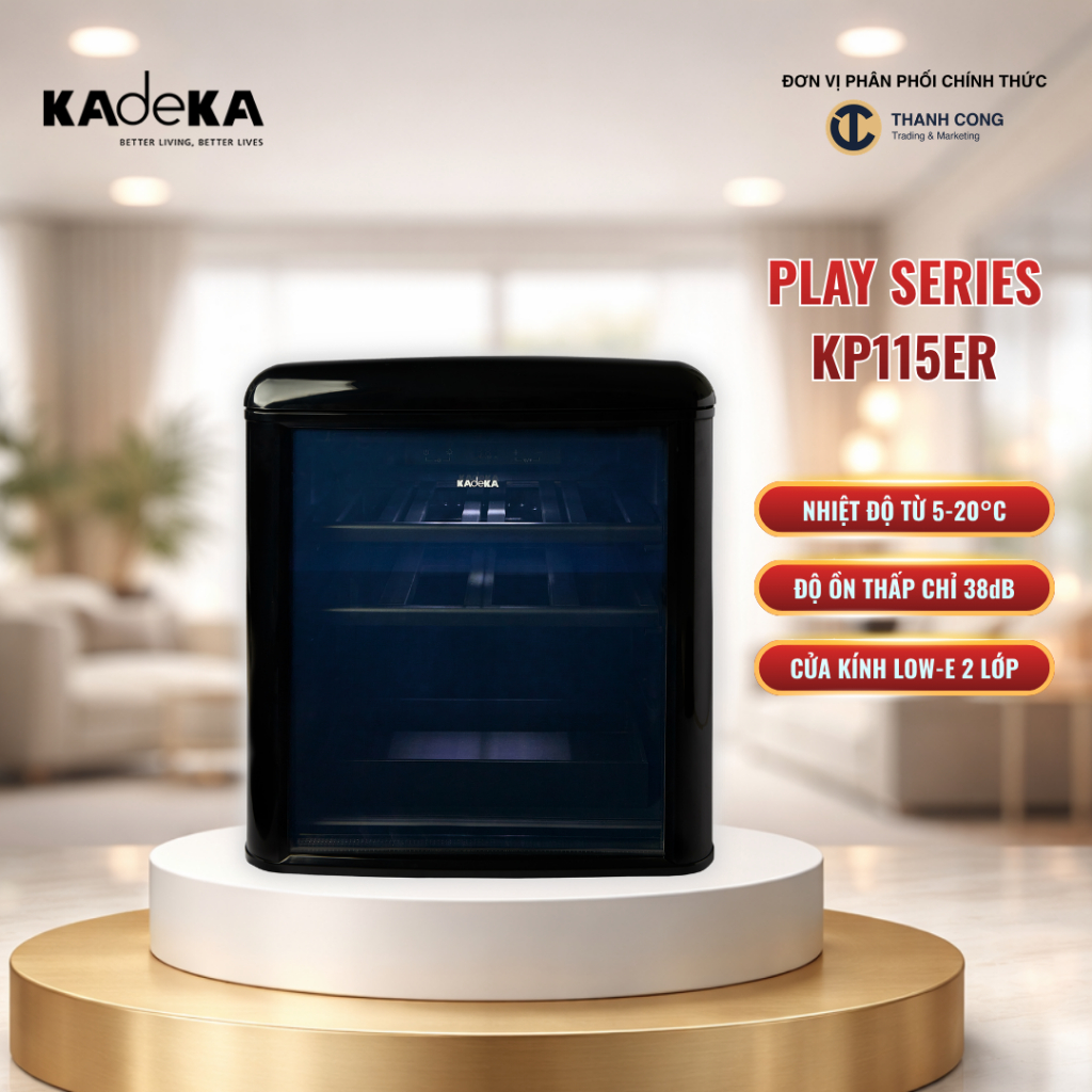 Tủ mát mini KadeKa Play Series KP115ER 10-12 chai, đèn LED, 535 x 480 x 505mm