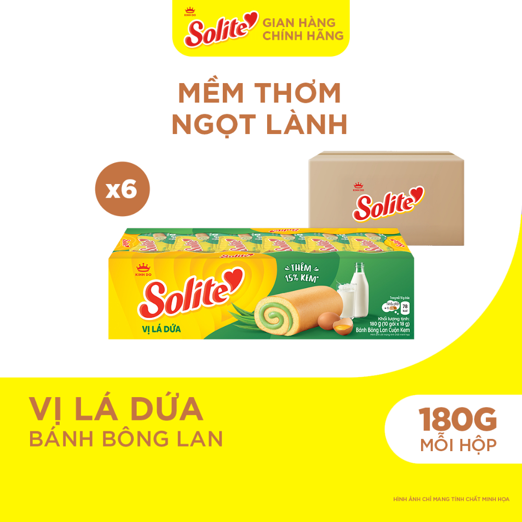 Combo 6 Hộp Bánh Bông Lan Solite Cuộn Kem Vị Lá Dứa 180g