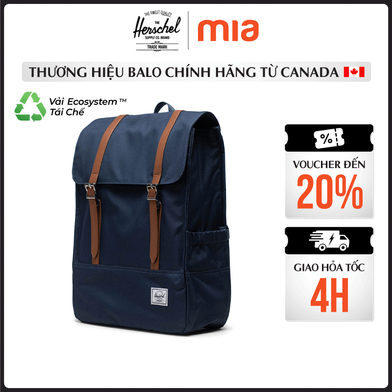 Balo Herschel Survey TM Standard - Balo Nam Nữ Đựng Laptop 15-16 Inch , Vải EcoSystem Tái Chế, Quai 