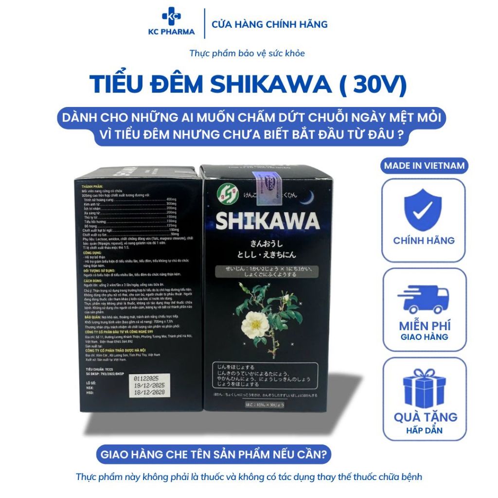 Viên tiểu đêm SHIKAWA - Hỗ Trợ Bổ Thận, Ngừa Tiểu Đêm, tiểu rắt, tiểu nhiều lần (Hộp 30 Viên)