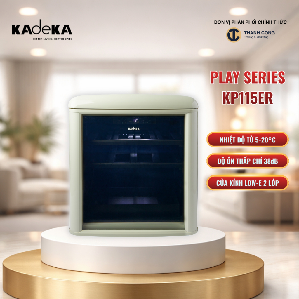 Tủ mát mini KadeKa Play Series KP115ER 10-12 chai, đèn LED, 535 x 480 x 505mm