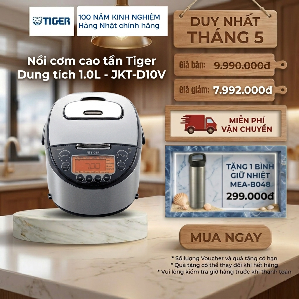 Nồi cơm điện cao tần Tiger 1 Lít - Nấu cơm ngon như nhà hàng - JKT-D10V - Hàng chính hãng