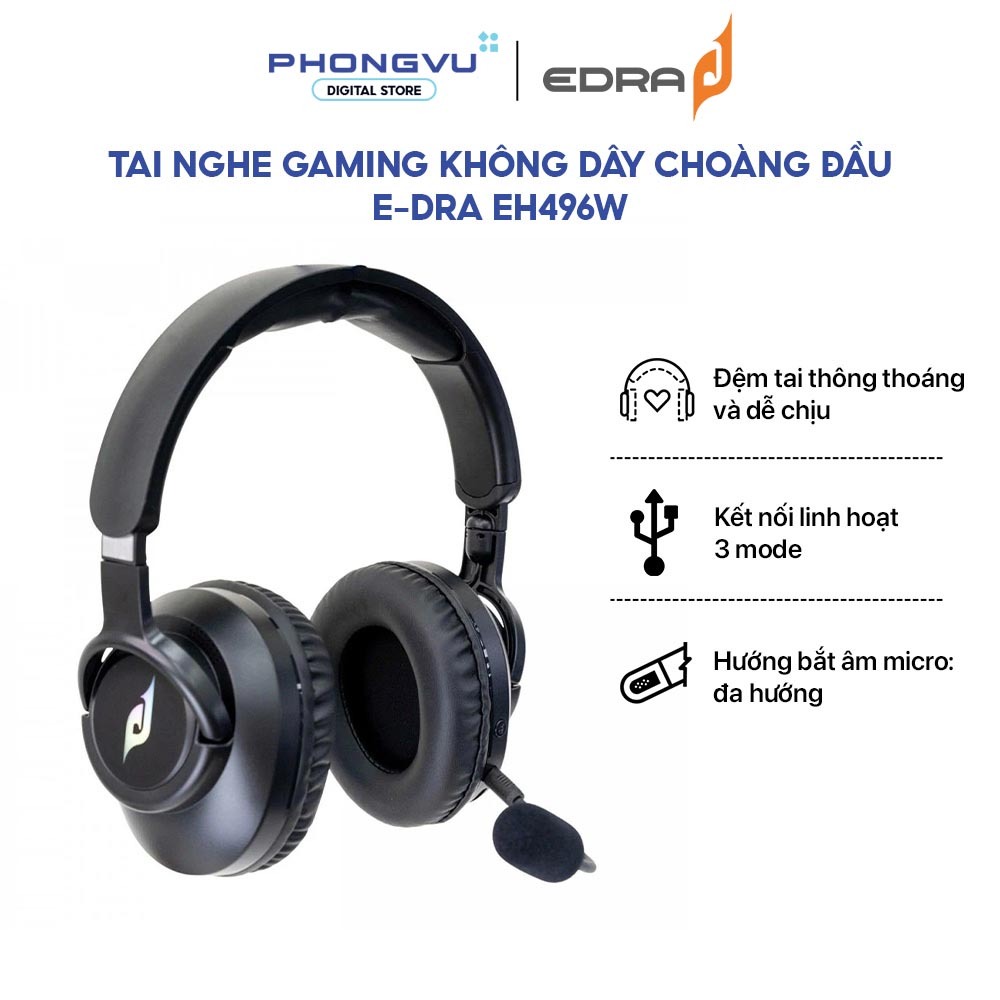 Tai nghe chụp tai Gaming không dây E-Dra EH496W - Triple Mode - LED RGB - Bảo hành 12 tháng